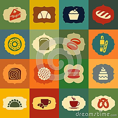 Bakery icon set. Vintage style labels. Vector Illustration