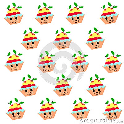 Funny kawaii colored cakes pattern. Vector Illustration