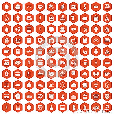 100 bakery icons hexagon orange Vector Illustration