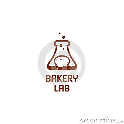 Bakery lab logo, bread bakery shop laboratory with chemical glass icon symbol Vector Illustration