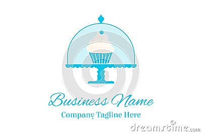 Bakery Logo with Blue Cupcake Holder Vector Illustration