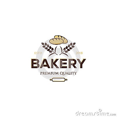 Bakery logo design , premium quality , vintage style with bread and wheat symbol Vector Illustration