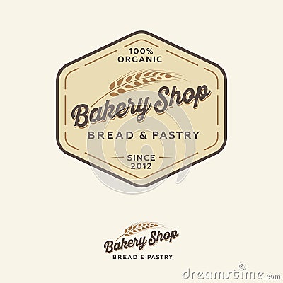 Bakery logo. Bread Shop emblem. Lettering and spikelet. Vector Illustration