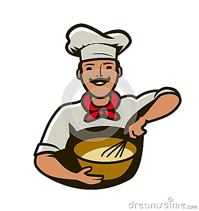 Bakery logo. Cook whips dough vector illustration Vector Illustration