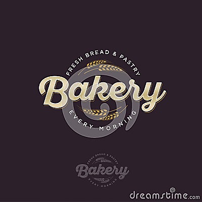 The bakery logo with spikelet. Bread and baking emblem. Vector Illustration