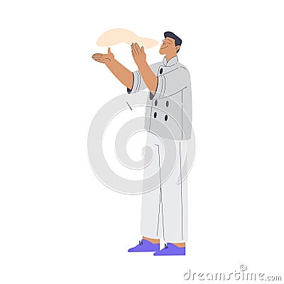 Bakery with Man Baker Character in Uniform Stand with Dough Vector Illustration Vector Illustration
