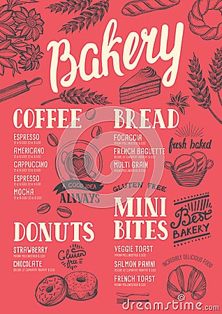 Bakery menu restaurant, food template. Vector Illustration