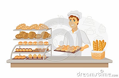 Bakery - modern vector cartoon people characters illustration Vector Illustration