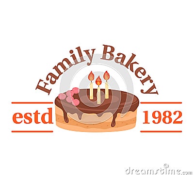 Bakery pastry cafe symbol, cake product label for traditional shop, vector illustration. Classic cupcake, bread at badge Vector Illustration