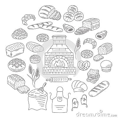 Bakery and pastry collection doodle vector illustration Vector Illustration