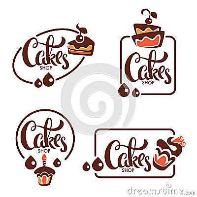 bakery, pastry, confectionery, cake, dessert, sweets shop, vector logo templates collection Vector Illustration