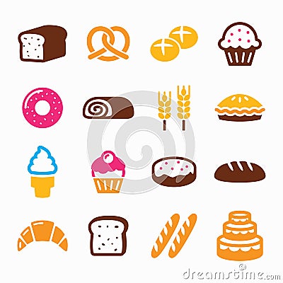 Bakery, pastry icon set - bread, donut, cake, cupcake Stock Photo