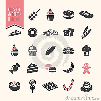 Bakery, pastry icon set Vector Illustration