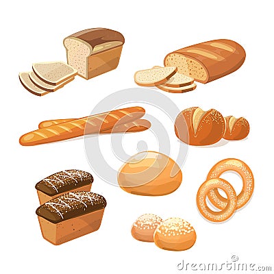 Bakery and pastry products various sorts of bread vector icons Vector Illustration