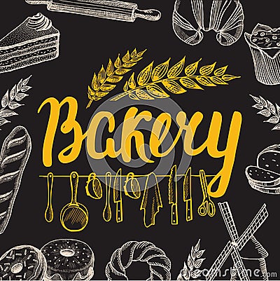 Bakery poster for restaurant. Vector Illustration