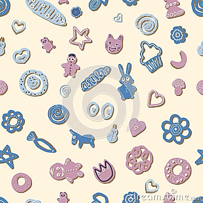 Bakery products seamless pattern. Cute simple decorative hand drown vector pattern background. wrapping, textile print. elements Vector Illustration