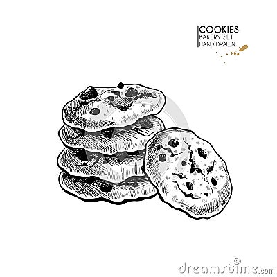 Bakery set. Hand drawn isolated cookies or biscuits. Traditional sweet bakery. Vector engraved icon. For restaurant and Vector Illustration