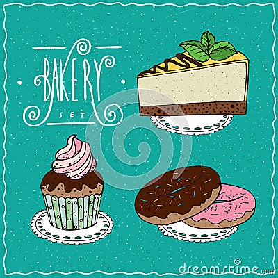 Bakery set in handmade cartoon style Vector Illustration