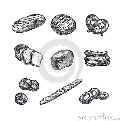 Bakery shop collection. Different types of bread. Windmill Cartoon Illustration