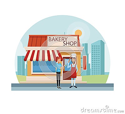 Bakery shop at city Vector Illustration