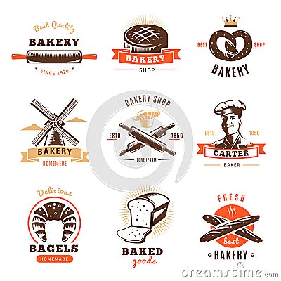 Bakery Shop Emblem Set Vector Illustration