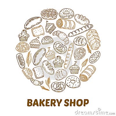 Bakery shop. Hand drawn bakery background Vector Illustration