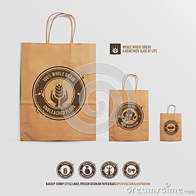 Bakery stamp style label presentation on paper bags Vector Illustration