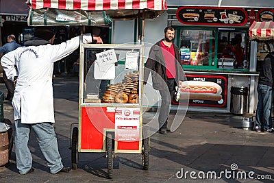 Bakery Street Outlet in Istanbul City and People walking Editorial Stock Photo