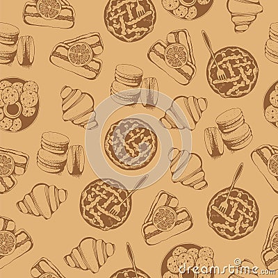 Bakery, sweet pastry vector seamless pattern Vector Illustration