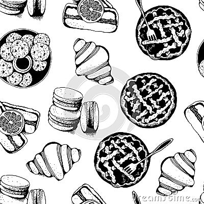 Bakery, sweet pastry vector seamless pattern Vector Illustration