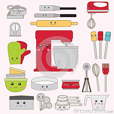 Bakery tools eqiupments kawaii cute. illustration vector EPS10 Vector Illustration