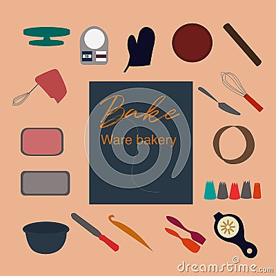 bakeware bakery with flat lay style Vector Illustration