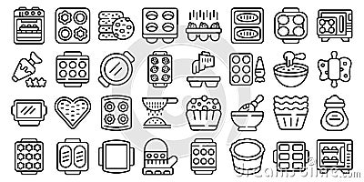 Bakeware icons set outline vector. Mould silicon Vector Illustration