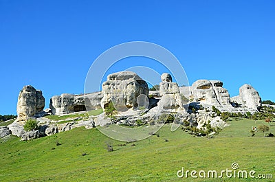 Bakhchisaray. Specially protected natural territory `Natural Sphinxes of valley Churuk-su in spring Stock Photo