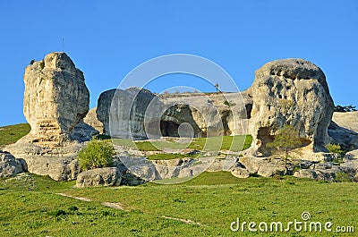 Bakhchisaray. Specially protected natural territory `Natural Sphinxes of valley Churuk-su in good weather Stock Photo