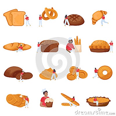 Baking Bread Icons Set Cartoon Illustration