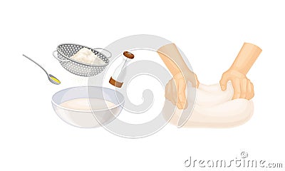 Baking bread process set. Kneading the dough vector illustration Vector Illustration