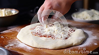 Baking, eating at home, healthy food and lifestyle concept. Senior baker man cooking, kneading fresh dough with hands Stock Photo