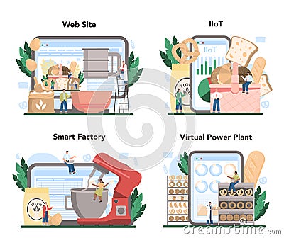 Baking industry online service or platform set. Baking pastry process. Vector Illustration