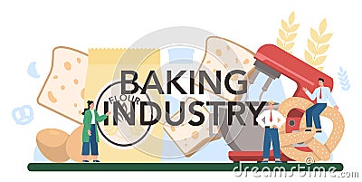 Baking industry typographic header. Baking pastry process. Bakery Cartoon Illustration