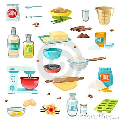 Baking Ingredients Colored Icons Vector Illustration