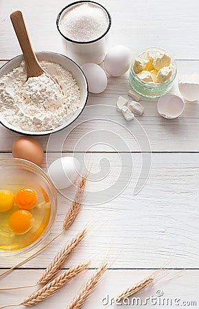 Baking ingredients on rustic wood background Stock Photo