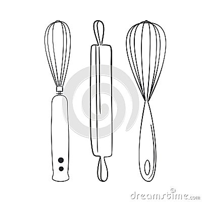 Baking kitchen tools in doodle style. Vector illustration. Vector Illustration