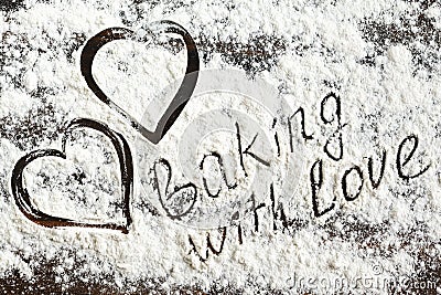 Baking with love. Flour background. Stock Photo