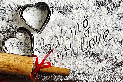 Baking with love. Flour background. Stock Photo