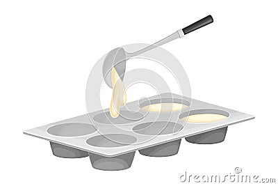 Baking Process with Liquid Dough Pouring in ake Pan Vector Illustration Vector Illustration