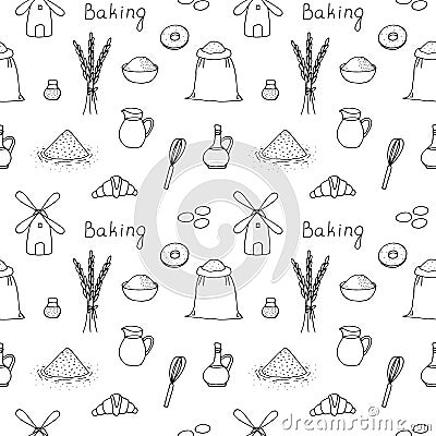 Baking seamless pattern vector illustration, hand drawing doodles Vector Illustration
