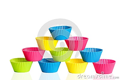 Baking silicone cups for cupcakes or muffins Stock Photo