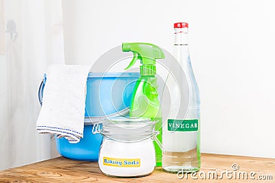 Baking soda with vinegar, natural mix for effective house cleani Stock Photo