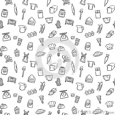 Baking tools seamless pattern background set Vector Illustration